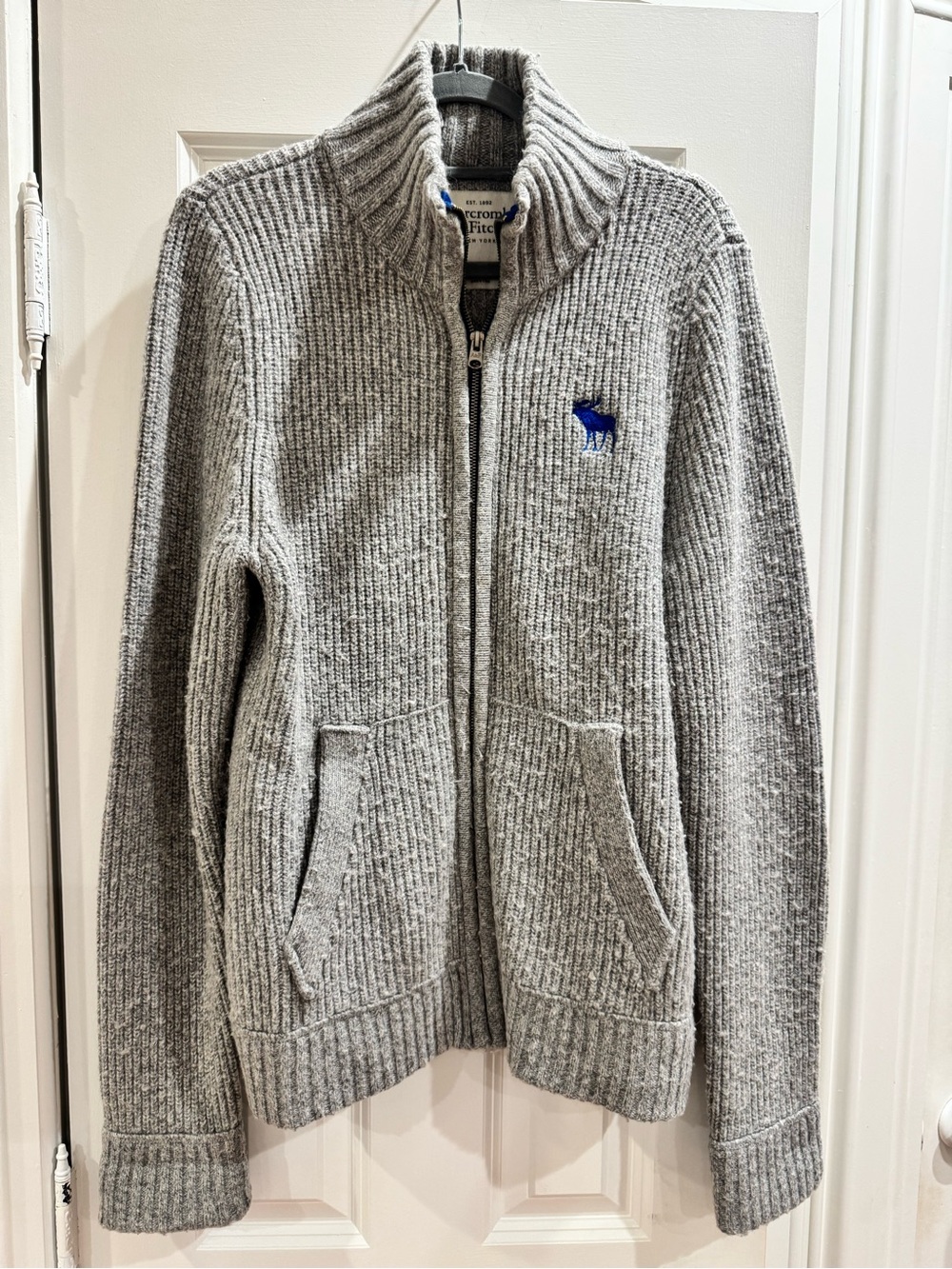 Vintage Abercrombie & Fitch Chunky Ribbed Zip Up Cardigan Moose Logo Sz. XXL